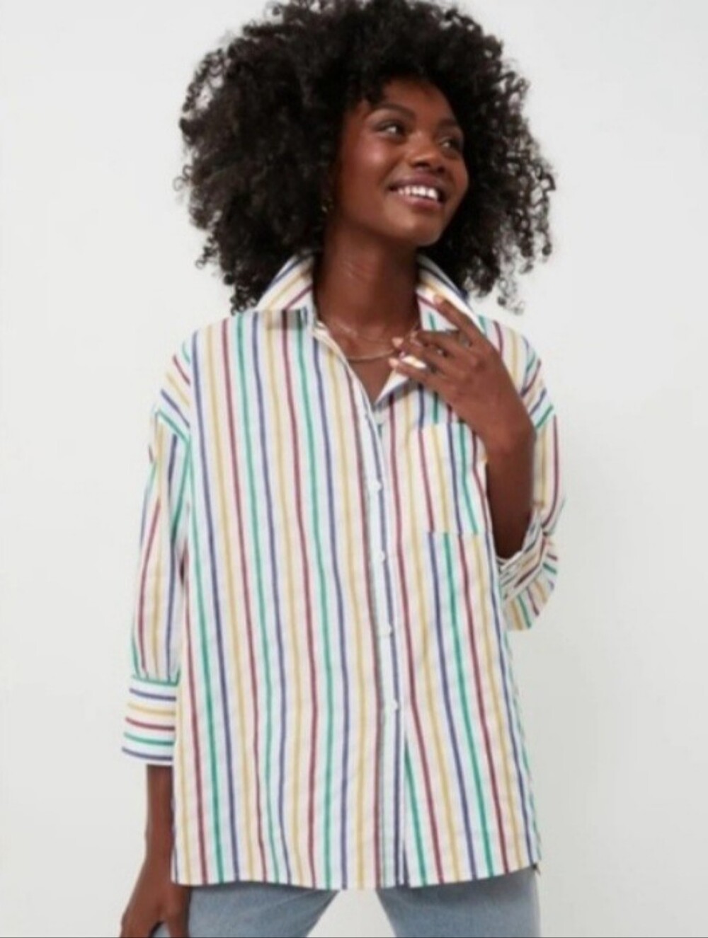 Tuckerneck Adair Rainbow Striped Boyfriend Oversized Shirt Size Small